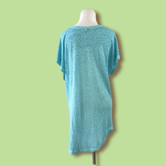 Joie Top M Maddie 100% Linen Tee  in Baby Blue Aqua - Picture 3 of 8